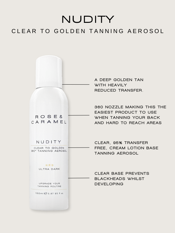 self tanning aerosol, transfer free tan, deep golden tan, mess free tan, clear tanner, universal tanner.