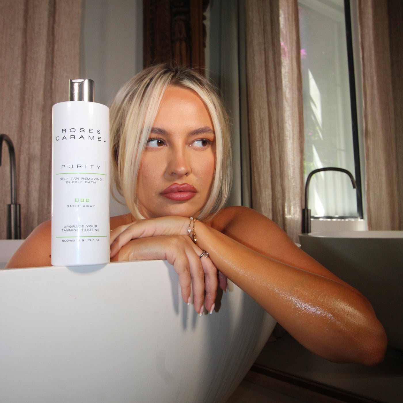 self tan removing bubble bath, self tan remover, tan remover, fake tan eraser, sensitive tan remover, purity tan remover