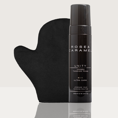 mousse and mitt duo, tanning foam, fake tan, self tanning foam, tanning mitt, bronze tanning foam, olive tanning foam, deep brown tanning foam, clear tanning foam, transfer free tan, scented fake tan