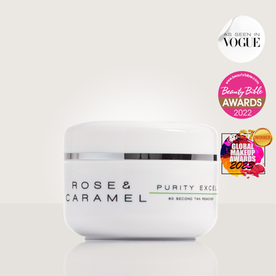 purity excel 60 second tan remover 100ml, fake tan remover, fake tan eraser, self tan eraser, rose and caramel tan remover, purity remover, tan remover 60 seconds, body exfoliator, 60 second tan remover