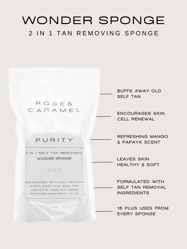 self tan removing soap sponge, wonder sponge, fake tan eraser, purity tan remover, body exfoliator